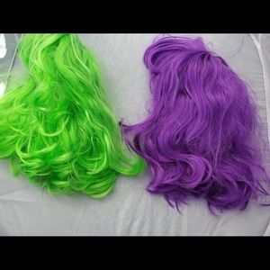 Purple and green wig set neon color costume funny